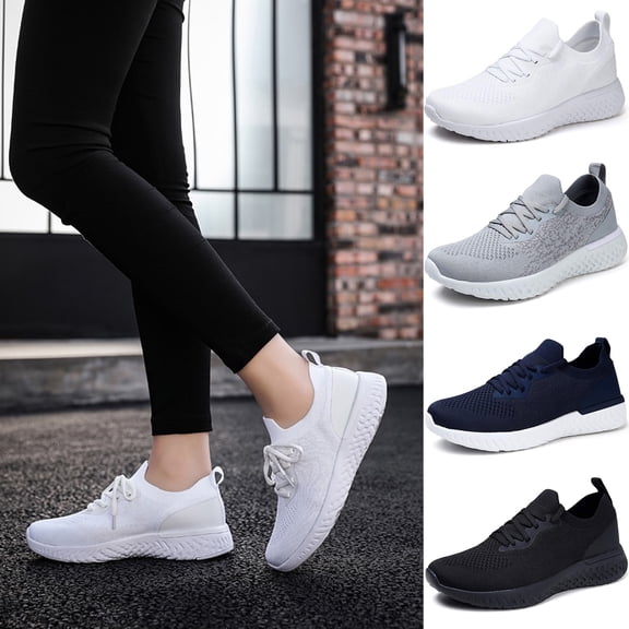 Domzle Women's Walking Shoes Lightweight Breathable Flying Woven Mesh Upper Casual Jogging Shoes Ladies Tennis Shoes Workout Footwear Gym Sneakers for Women Blue