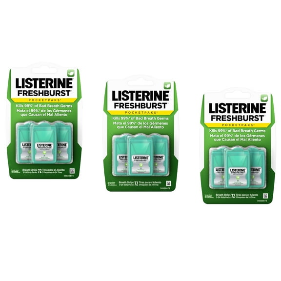 3 Pack - Listerine Breath Strips, Fresh Burst, 3x24 count each