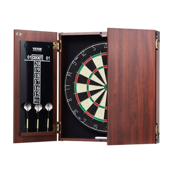 Official Size Bristle Dartboard & Cabinet Set with Steel Tip Darts – Complete Darting Accessories