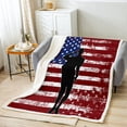 thumbnail image 2 of Fleece Blanket American Flag Fuzzy Blanket Youth Teens Military Theme Throw Blanket Soldier Silhouette Blanket Vintage Grunge Usa Flag Blanket for Bedroom Living Room, 2 of 6