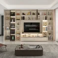 thumbnail image 4 of Mueble de pared de fondo, mueble de TV de lujo, moderno, sencillo y ligero, almacenamiento en habitación personalizado de madera maciza, 4 of 4