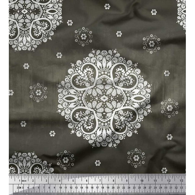 Soimoi polyester Crepe Fabric Mandala Decorative Print Fabric by Yard 42 Inch Wide
