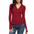 thumbnail image 6 of Elvqul Shirts for Women Thermal Tops Long Sleeve Pullover Red Undershirts Fashion Womens Shirts Knit, 6 of 9