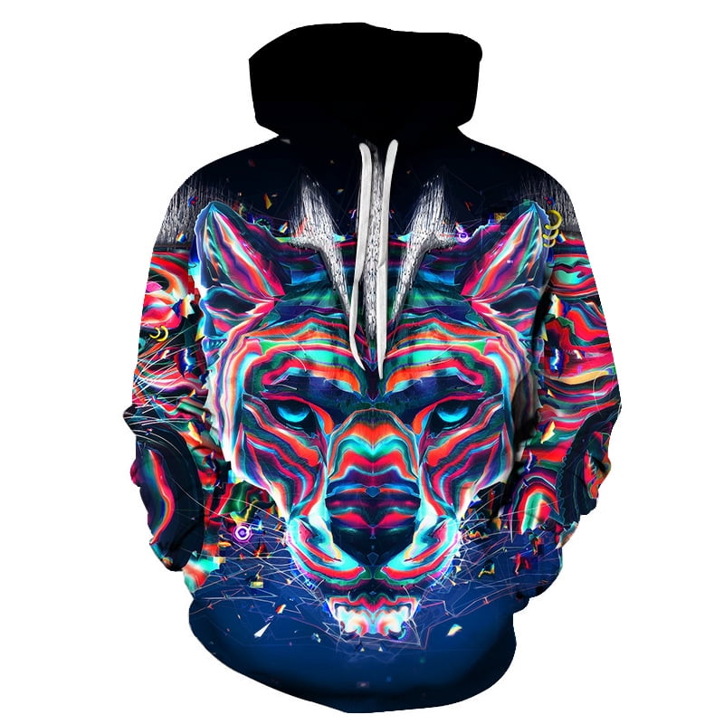Men s 3D Realistic Wolf Digital Print Pullover Hoodie Hooded Sweatshirt Walmart