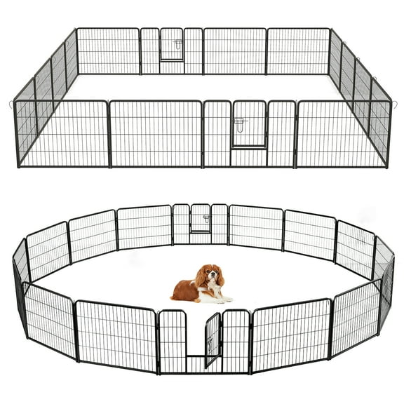 Gymax 16 Panel 24'' Height Pen Fence w/ Lock Indoor Outdoor Foldable Fencing Gate