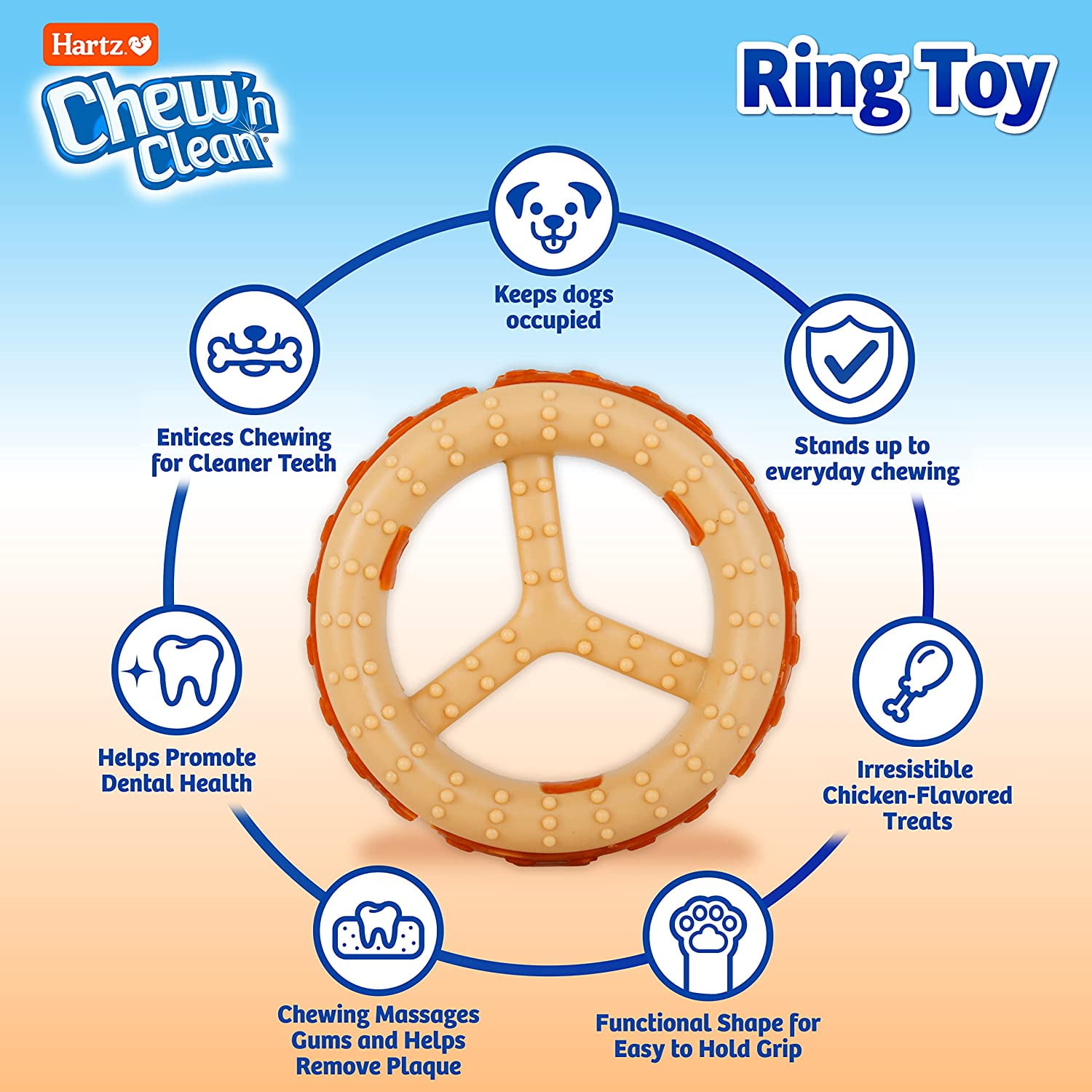 Hartz Chew ‘n Clean Chew Toy and Treat in One Chicken Flavored Ring Dog Toy, Nylon, Medium