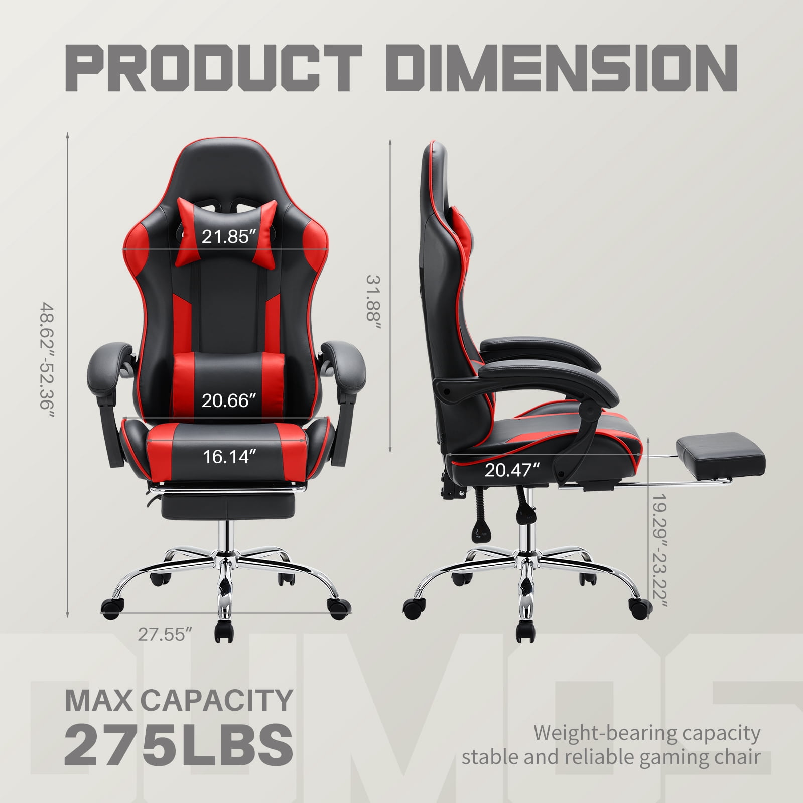 MCQ Computer Chair, Home Office Chair with Footrest and Lumbar Support for Office, Game Room, Black and Red