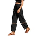 thumbnail image 5 of VBVC Women's Drawstring Cotton-Linen Harem Pants,Crochet Lace Hem Cropped Trousers For Women,Ladies Comfy Boho Beach Joggers with Pockets,Black,S-2XL, 5 of 10
