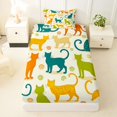 thumbnail image 4 of Manfei Mid Century Cat Twin Sheets, Spiral Swirl Bedding, Orange Teal, 3pcs, 1 Flat Sheet, 1 Fitted Sheet and 1 Pillowcase, 4 of 6