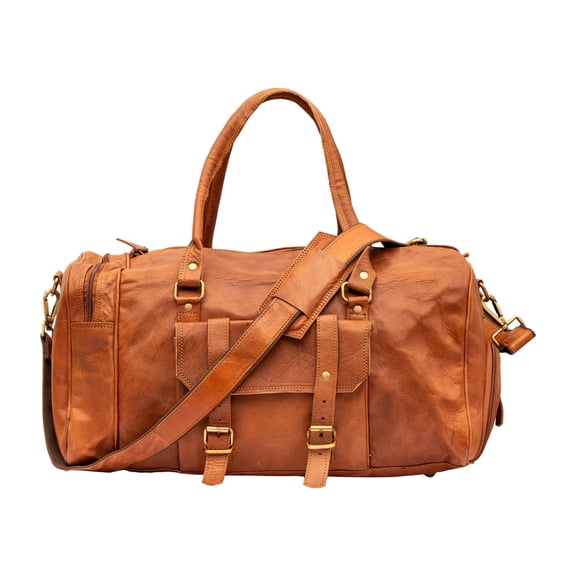Twara Genuine Leather Duffle Bag For Travel | Vintage Duffle Bag Women & Men With Shoe Compartment | Weekender & Gym Bag With Removable Strap - Brown