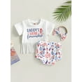 thumbnail image 2 of Suealasg Baby Girls Independence Day Outfits Short Sleeve Tassel Tops + Cartoon Shorts + Headband Set 3Pcs Toddler Summer 4th of July Clothes Set, 2 of 9