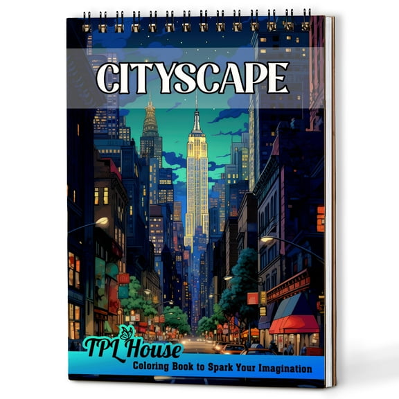 TPLHOUSE Cityscape Coloring Book Spiral Bound for Adults, A5 Wooden Cover, 30 Vibrant City Sketch Coloring Pages in Around the World for Stress Relief and Relaxation