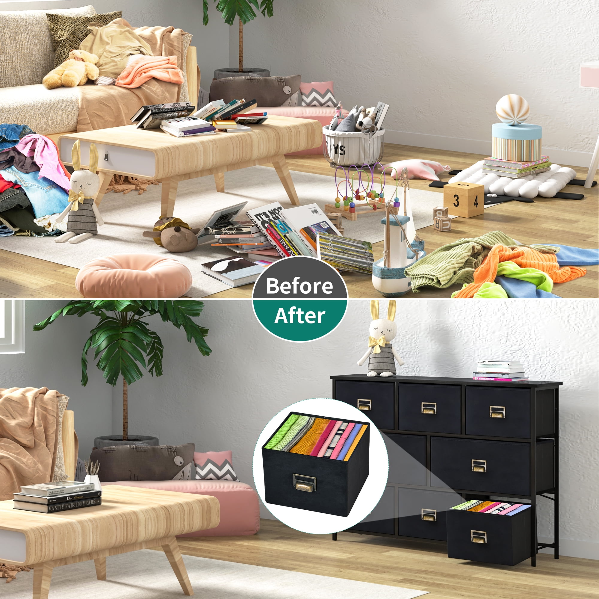 YITAHOME Fabric Dresser with 8 Drawers for Bedroom, Hallway, Closet, Office Organization,Black Grey