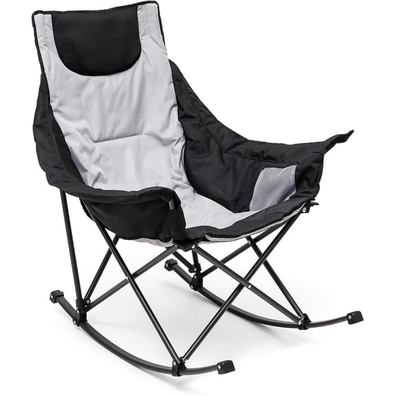 Oversized Rocking Camping Chair, Fully Padded Patio Chair with Side Pocket, High Back Portable Lawn Recliner with Headrest, Outdoor Camp Rocker Chairs for Adults Heavy Duty 500 LBS Carry Bag
