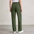 thumbnail image 6 of Straight Leg Sweatpants for Women, Elastic Waist Solid Casual Pants with Drawstring and Side Pockets, Active & Casual Wear | VerBelle,Army Green L, 6 of 9