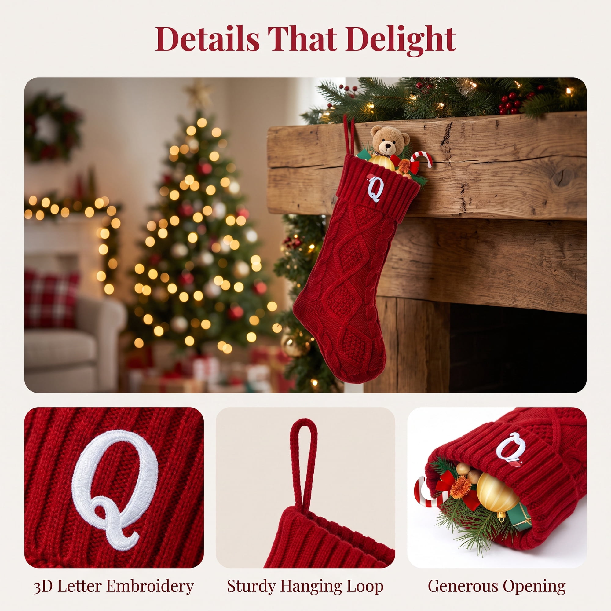 Unique Bargains Canine Bone Christmas Stocking Luxury Puppy Holiday Keepsake Sack Red Letter Q 17"