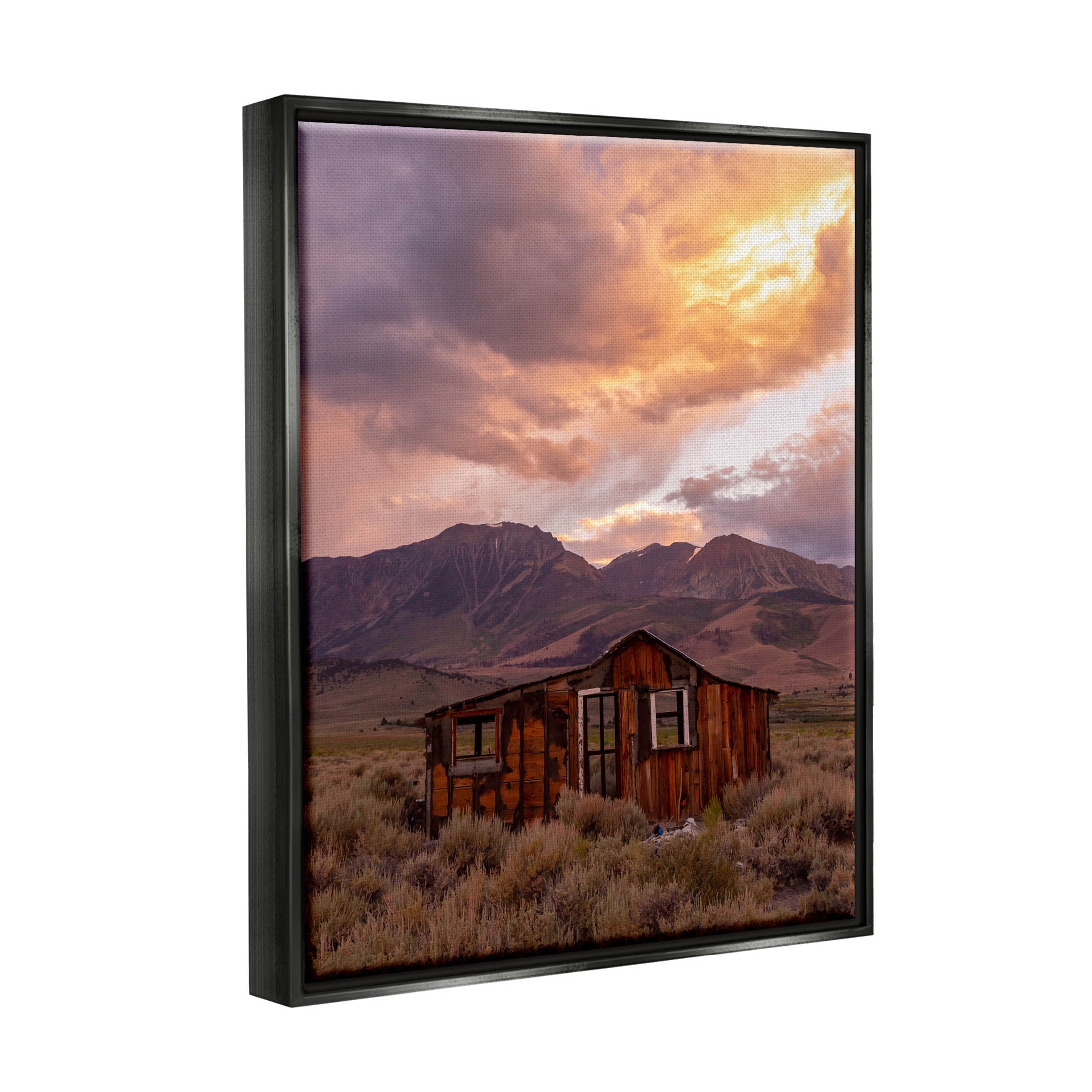 Rural Sunset Countryside Hut Landscape Photograph Jet Black Framed Art Print Wall Art