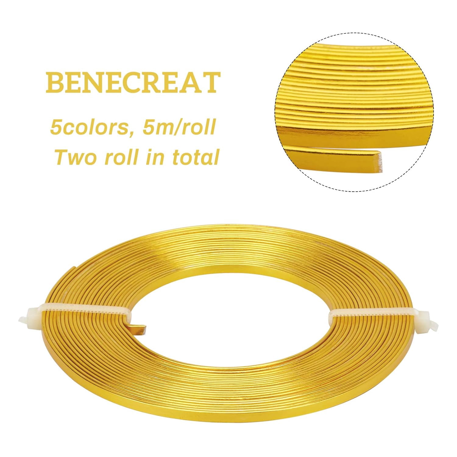82 Feet 5 Rolls Mixed Color 3mm Wide Silver Flat Jewelry Craft Wire 18 Gauge Gold Aluminum Wire for Bezel Sculpting Jewelry Making DIY