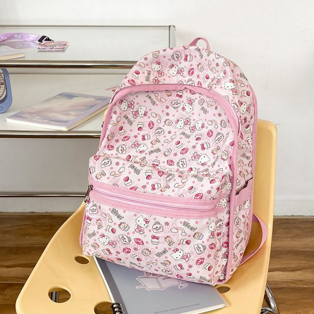Mochila nueva Sanrio Hello Kitty Melody Pink para mujer, mochilas escolares de nailon para estudiantes Y2k, linda mochila de viaje ligera con cremallera de dibujos animados