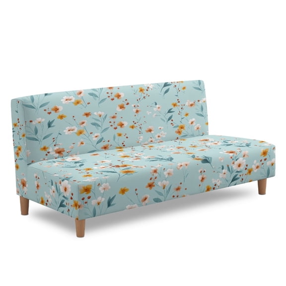 ZIATUBLES Flower Aqua Armless Futon Sofa Cover, Stretch Elastic Couch Slipcover Dustproof Furniture Protector Machine Washable Sofa Bed Cover for Living Room Bedroom