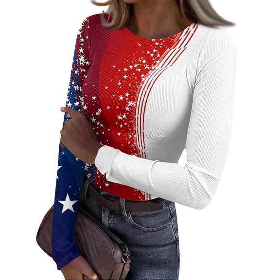 Sewkxo Womens Shirts Trendy 250th Anniversary American Patriotic 4th Of July Crewneck Pullover Top Spring Summer Baggy Casual Long Sleeve Tee,White XL