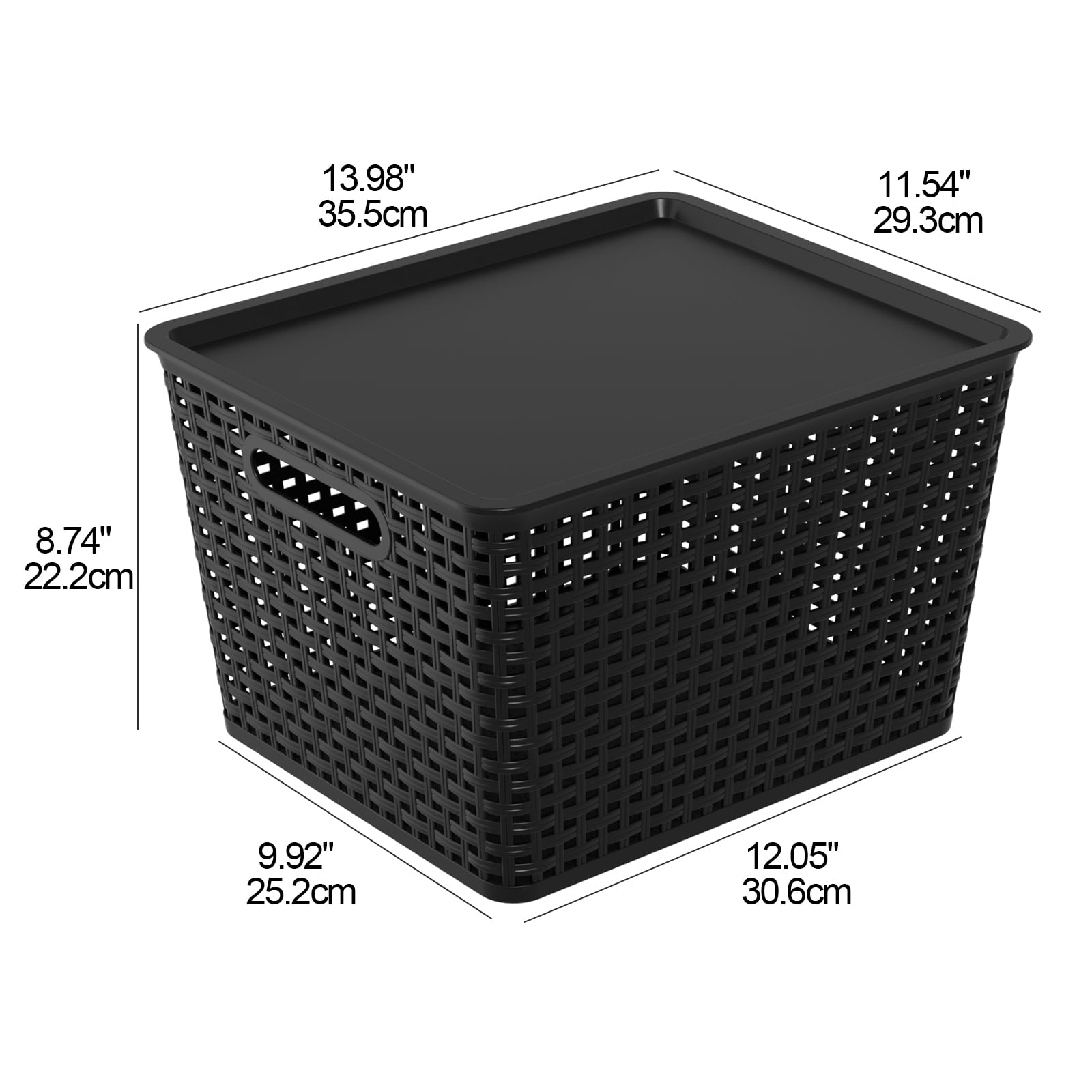 Anbers Plastic Weave Storage Basket with Lid, Black Organizer Baskets, 6-Pack