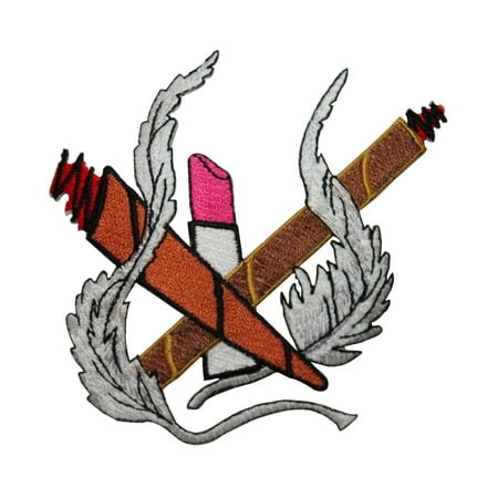 - ID 7959 Lip Stick and Cigars Patch Casino Smoke Embroidered Iron On Applique