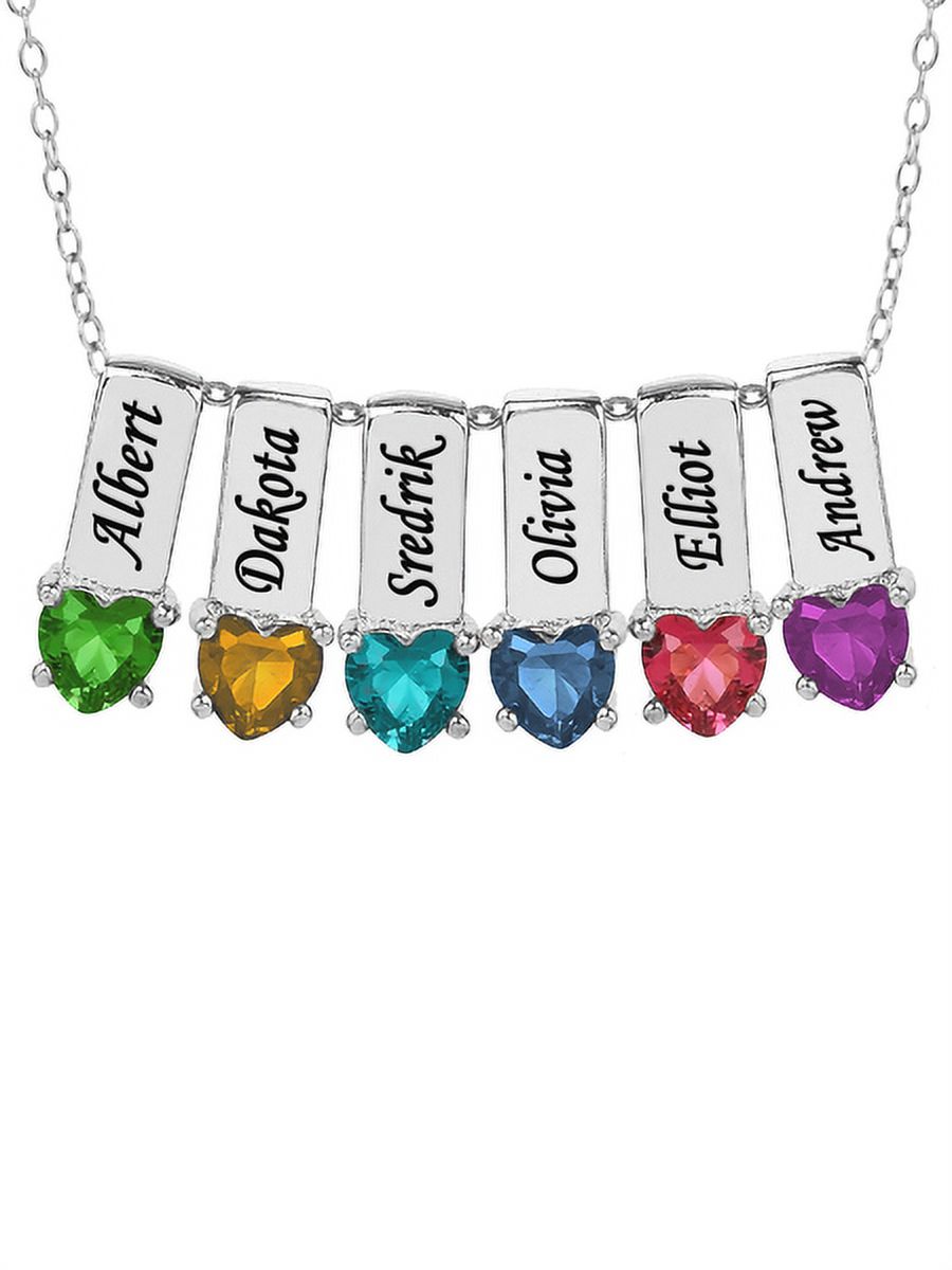 Personalized Family Charm Pendant with Up to 6 Heart-Shaped Birthstones