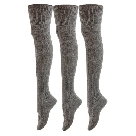 

Lovely Annie Women s 3 Pairs Fashion Thigh High Cotton Socks 6-9(Dark Grey)