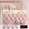 thumbnail image 4 of Hiphuta Twin Size Upholstered Canopy Bed with Charging Station & Storage Drawer, LED Beds with 4 Removable Posts, Twin Bed Frame, Pink, 4 of 9