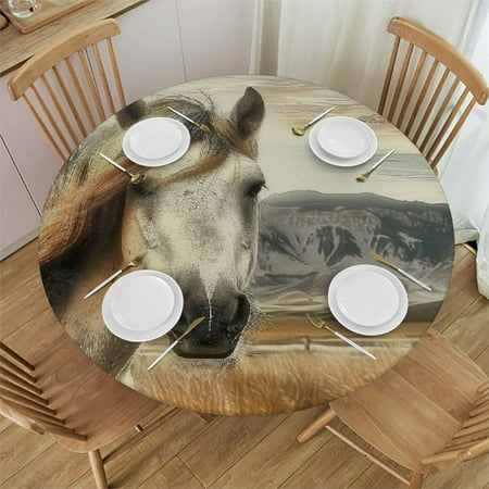 

Sheronv Horse Mane Mountains Round Table Cover Stain Resistant Washable Indoor Outdoor Kitchen Dining Wedding Parties Waterproof Fabric 100% Polyester 31 -35