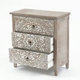 thumbnail image 5 of LuxenHome 3-Drawer 30.5" H x 28.5" W Rustic Floral Carved Wood Accent Chest, 5 of 10