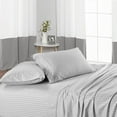 thumbnail image 3 of All Around Elastic Fitted Sheet with 12" Deep Pocket and 2 Pillow cases, 100% Egyptian Cotton, 450 TC -Hotel Luxury Fitted Sheet Set 3 Piece-Light Gray Stripe, Olympic Queen Size, 3 of 5