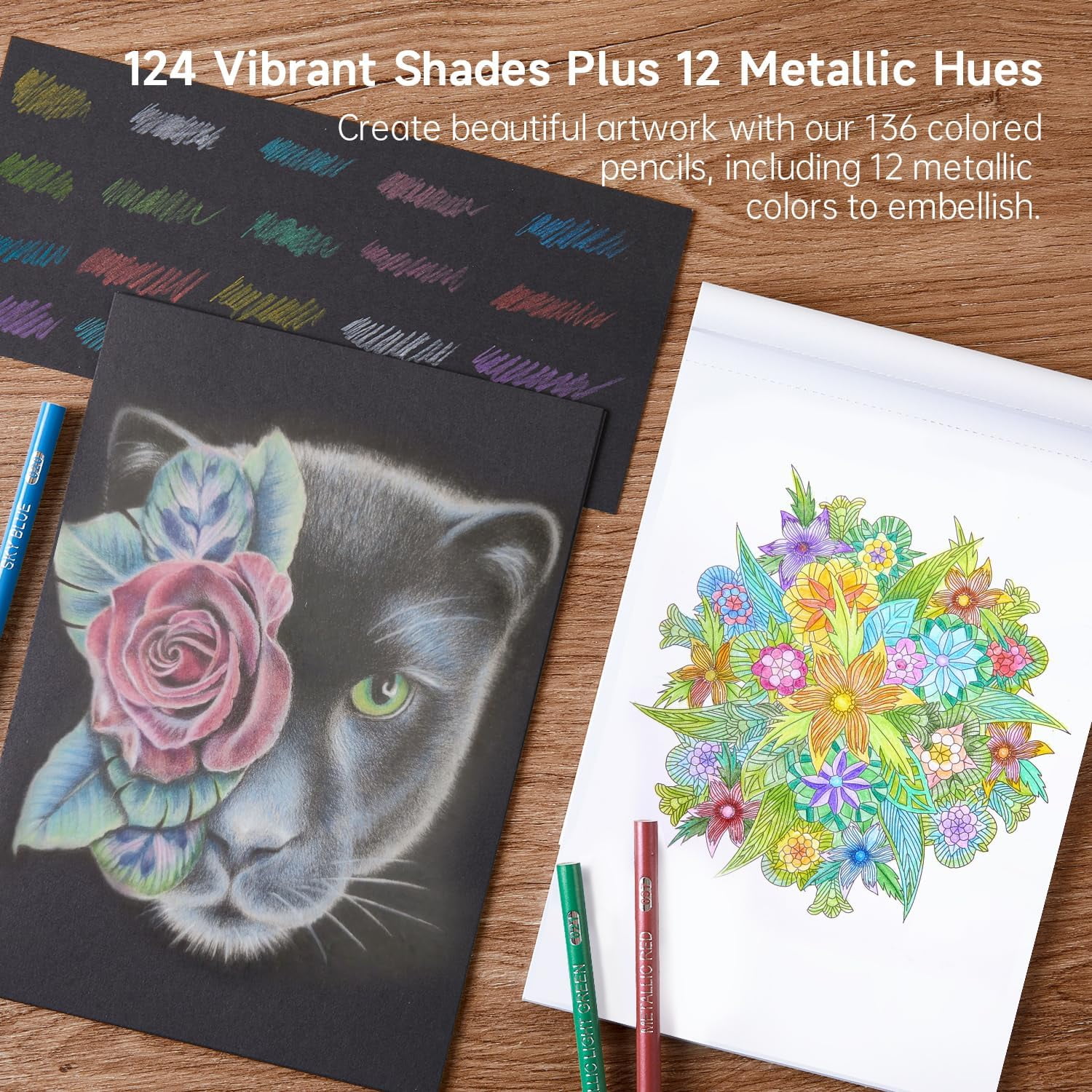136 Coloured Pencils , Soft Core Colouring Pencils Set for Adult Colouring Books, Doodling, Sketching, Drawing, Art Supplies