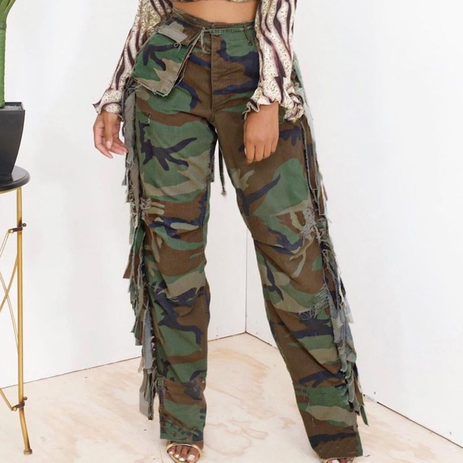 Camouflage Pants Womens Capris Women Casual High Waist Fashion Straight  Pockets Camouflage Cargo Pants For Women Streetwear Trousers Camo Leaf  Print Pants From 5,97 €
