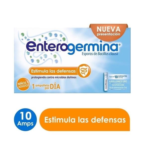 Probióticos Enterogermina Suspensión de Bacillus Clausii con 4 Billones de UFC de Probióticos 10 Ampolletas de 5 ml.