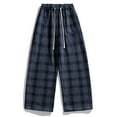 thumbnail image 2 of Stamzod Winter Fleece Lined Pants Men Open Bottom Thicked Warm Plaid Pants with Pocket Casual Oversized Baggy Sweatpants for Men Blue M, 2 of 9
