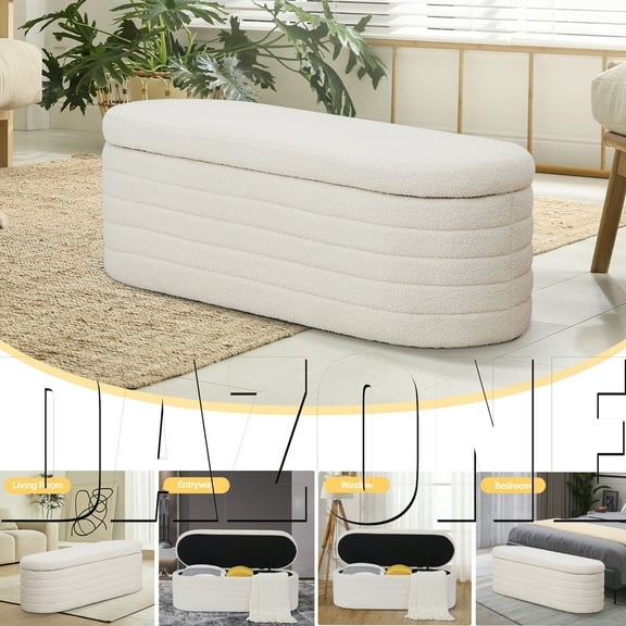 45.5" Storage Bench Ottoman Upholstered Teddy Velvet Bedroom End of Bed Footrest