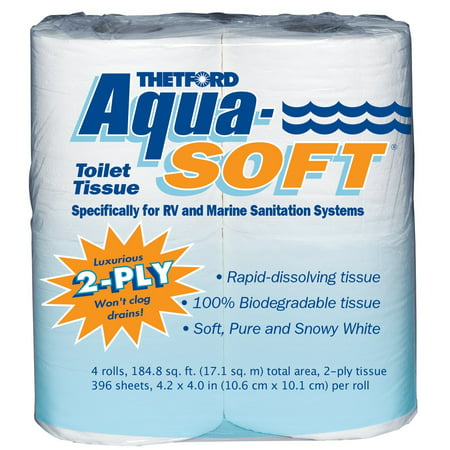 Aqua-Soft Toilet Tissue - Toilet Paper for RV and marine - 2-ply - Thetford 03300 (Pack of 4) Pack Of