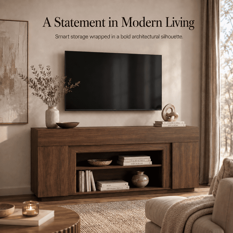 Lacoo 70-Inch TV Stand for 55-80 Inch TVs, Modern Entertainment Center with Storage Cabinets and Adjustable Shelves, Media Console for Living Room, Walnut
