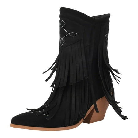 

Jungdeepe Women s Boots Heel Embroidery Embroidery Western Boots Tassel Hit Color Suede Pointed Toe Side Zipper Short Boots 2024 New Foreign Trade Rubber Gardening Boots Women Women Boots Size 11 Wide