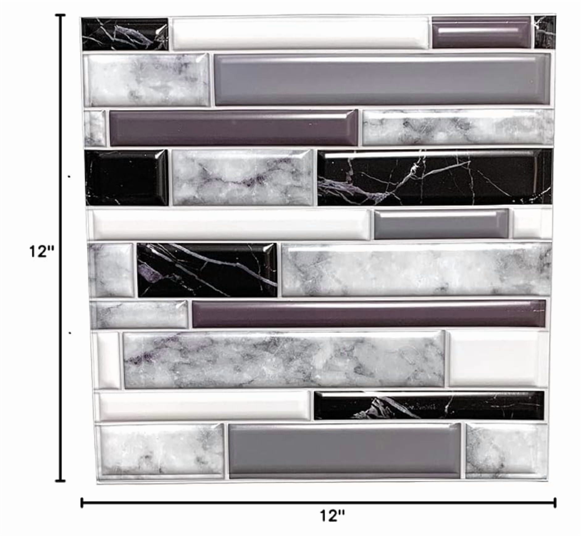 Tool Bench Mosaic Black and White Self-Adhesive Wall Tile, 12 x 12in Sheets (10 Pack)