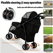 Puedo Double Pet Stroller for Small Cats and Dogs, Foldable Kittens Puppies Travel Strolling Cart with 2 Carriages, Lockable Wheels, Black