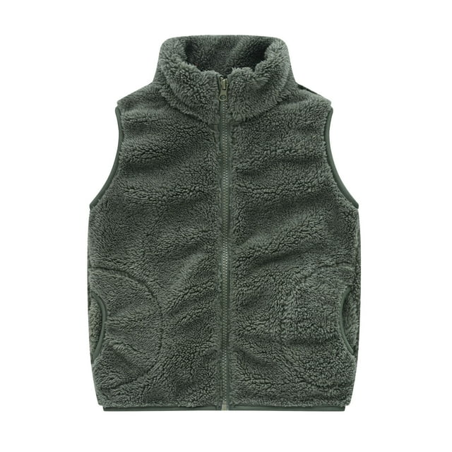 Vestes pour Filles, Sans Manches, Unies, à Fermeture Éclair, Chaudes, Hiver, Vertes, Automne, 5-6 Ans