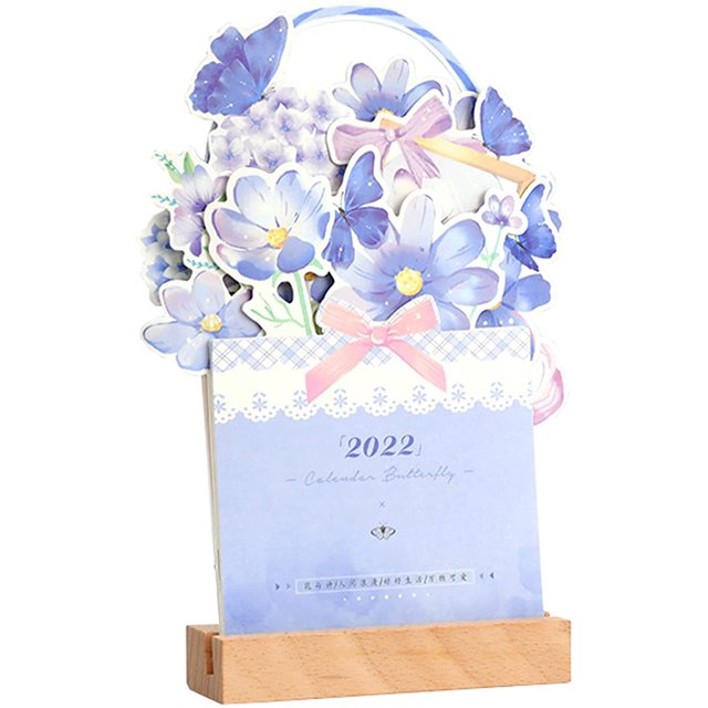 2022 Creative Desk Calendar Unique Flower Basket Shape Desktop Schedule Calendar 12 x 21 cm-Daisy