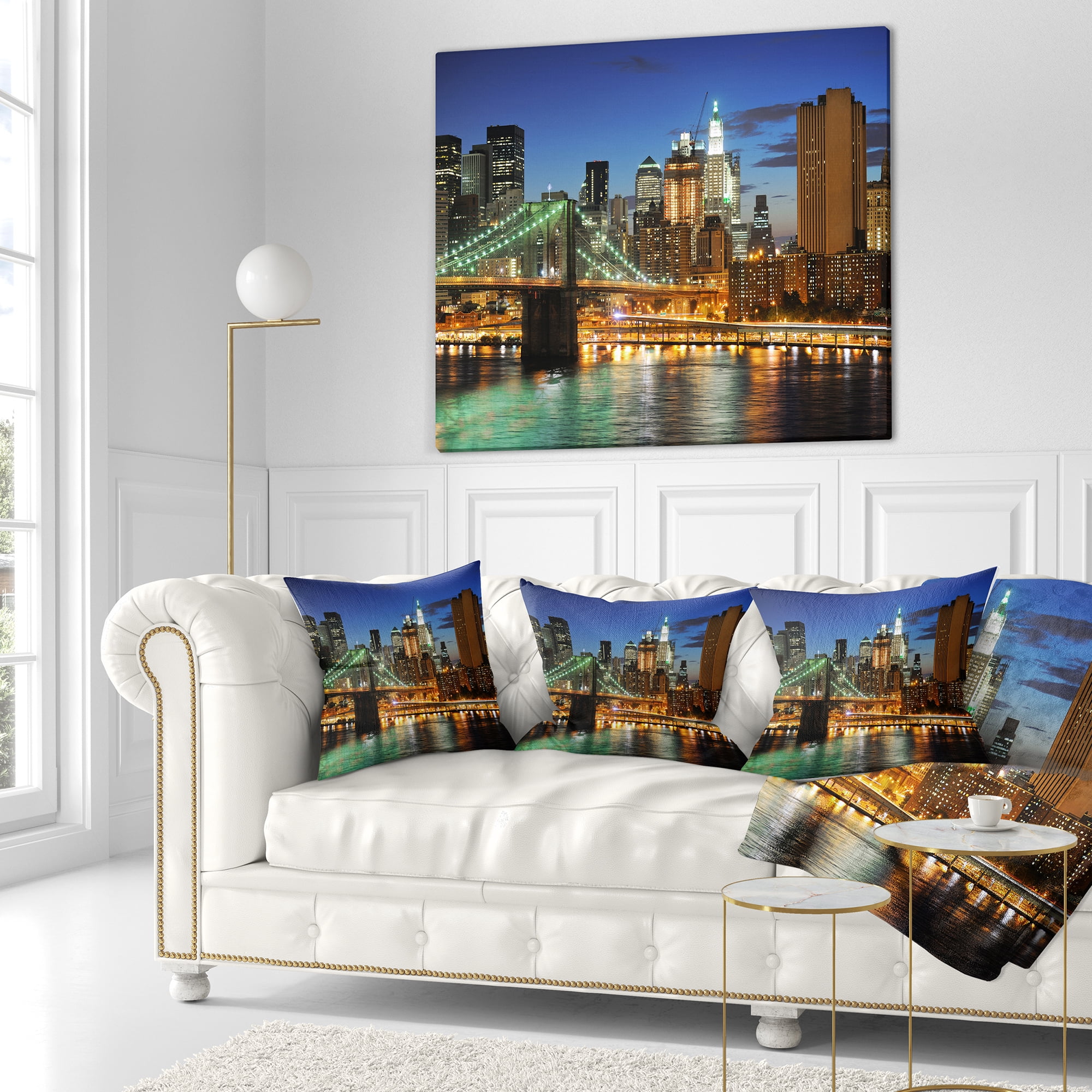Designart Big Apple after Sunset - Cityscape Photo Throw Pillow - 18x18