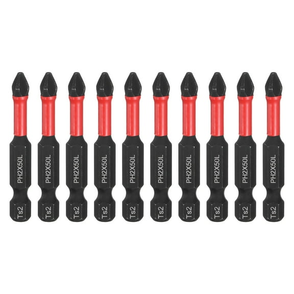 10pcs Impact Phillips Screwdriver Bit PH2 (#2) Anti Slip Tip 1/4" Hex Shank 2" (50mm) Long Magnetic Cross Screw Driver Industrial Power Drill Bits for Remove Fastening Screws