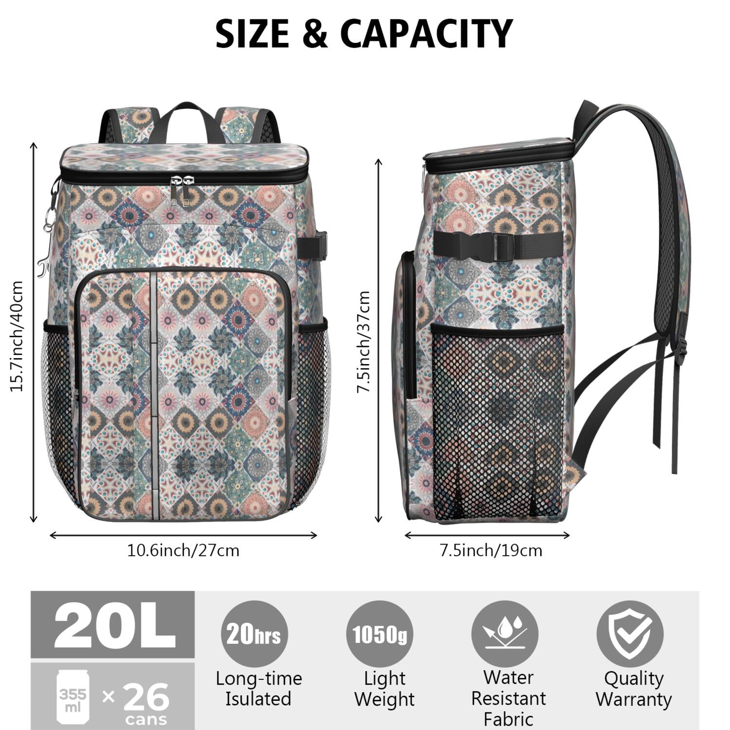 Travel Cooler Bag - Boho Bohemia Flower Camping Beer Cooler Backpack with Bottle Opener- Waterproof Insulated Picnic Backpacks - Cooler Bag for Beach