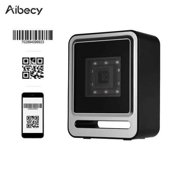 Aibecy Hands-free USB Wired 1D 2D QR Barcoder Scanner Desktop Omnidirectional Bar Code Reader Platform with Top Trigger Button Support Continue Scan/Auto Sense Mode for Supermarket Retail Store Mobile