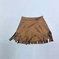 thumbnail image 6 of VIWORLD Western Fringe Mini Skirt - A-Line Denim Style with Decorative Button Details For Summer Camel Color，XS, 6 of 8